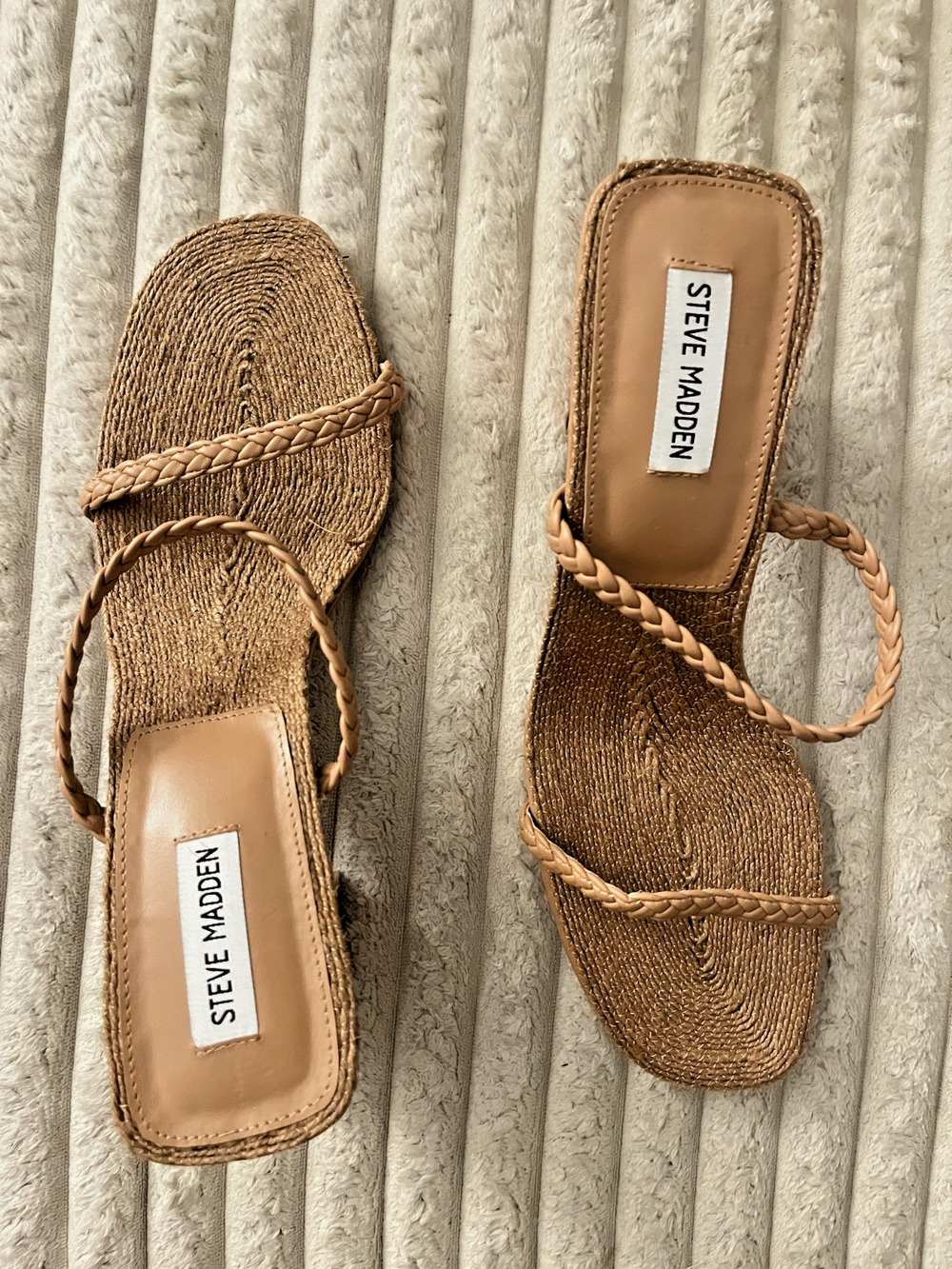 Women's Steve Madden Size 11M Woven Square Heel Brown Shoes Open Toe Breathable